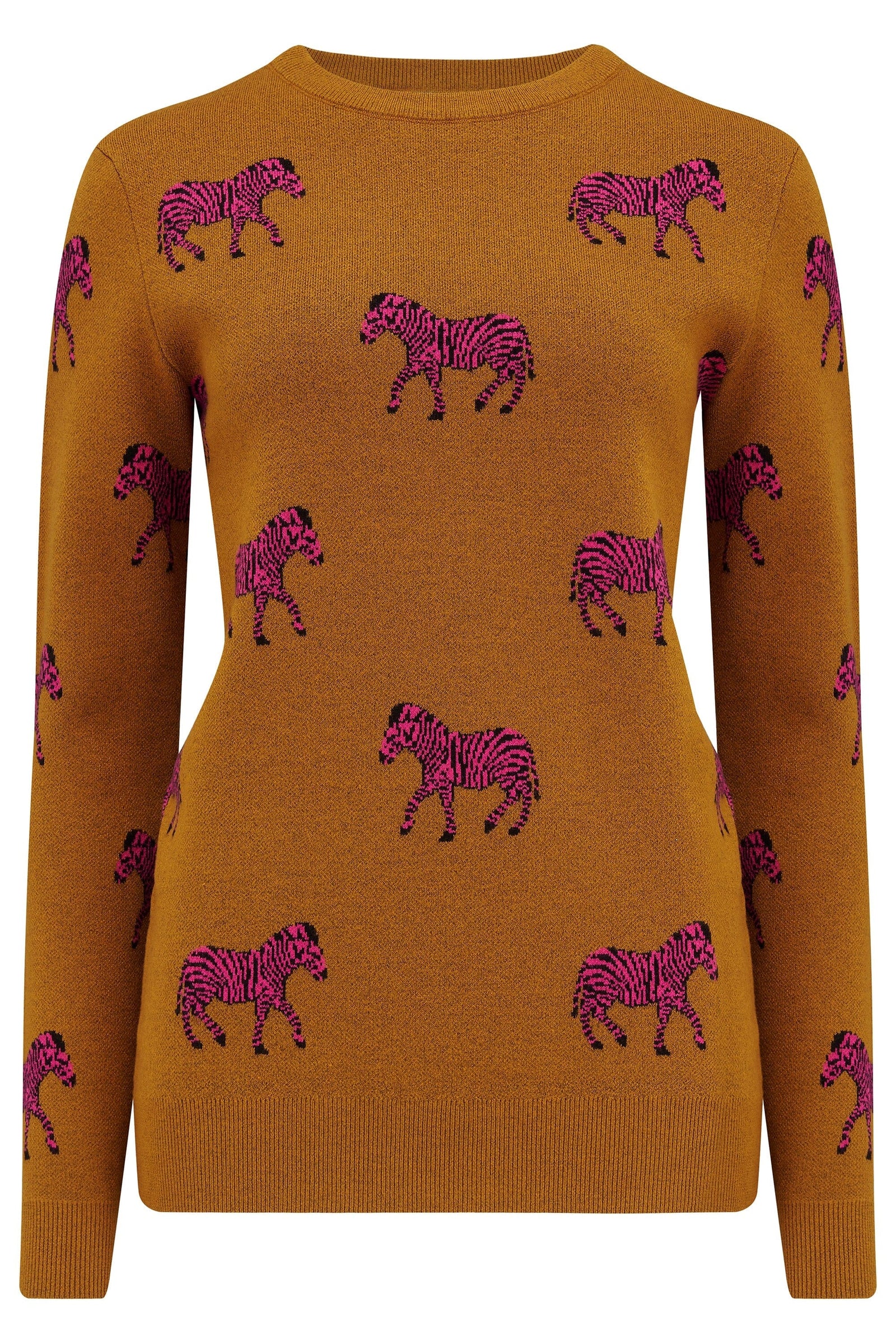 Sugarhill Lizzie Jumper Tobacco, Vibrant Pink Zebras - BouChic 