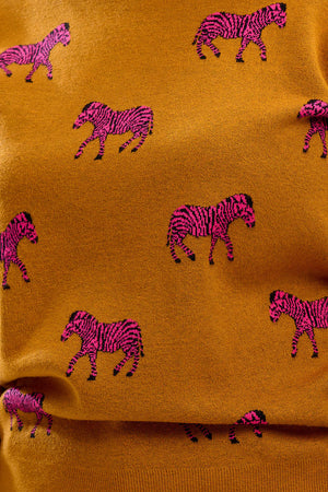 Sugarhill Lizzie Jumper Tobacco, Vibrant Pink Zebras - BouChic 