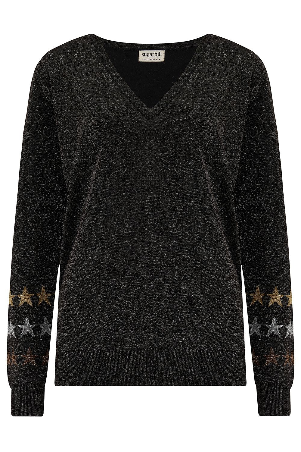 Sugarhill Marcella V-Neck Jumper Black Starlight Cuff - BouChic 