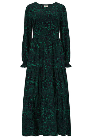 Sugarhill Nola V-neck Tiered Maxi Dress - Black/green, Star Polka Patchwork - BouChic 
