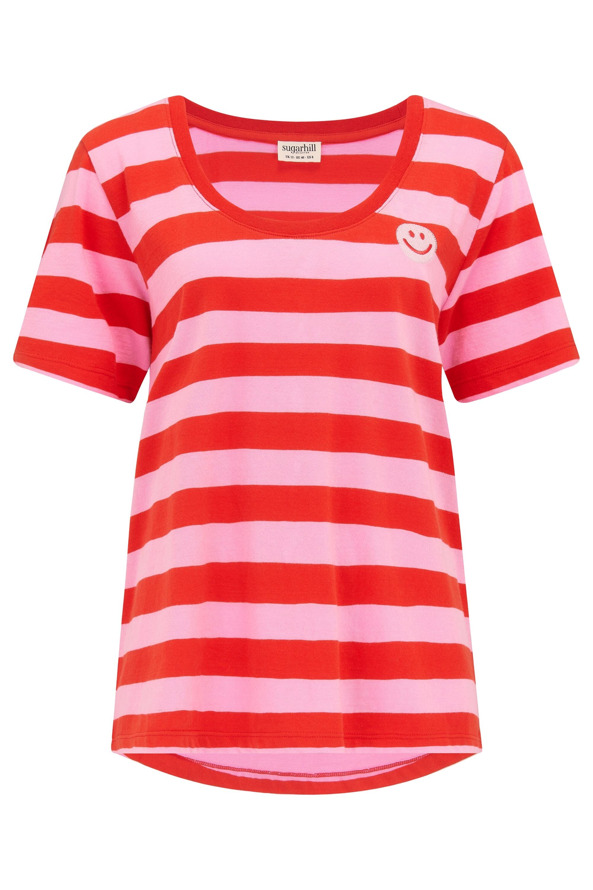 Sugarhill Sylvie Scoop Neck T-shirt Happy Stripes Pink/Red - BouChic 