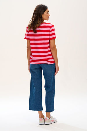 Sugarhill Sylvie Scoop Neck T-shirt Happy Stripes Pink/Red - BouChic 