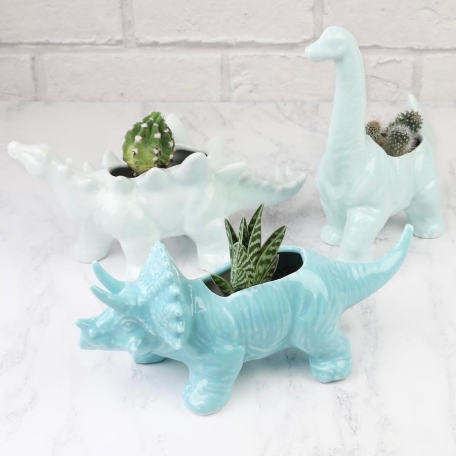 Triceratops Dinosaur Ceramic Planter Teal - BouChic 
