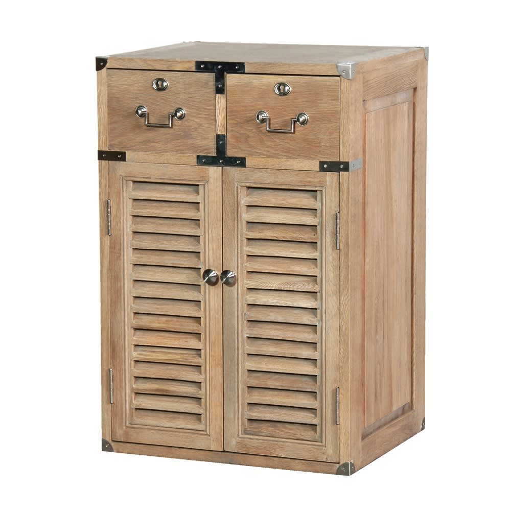 Weathered Oak 2 Drawer, 2 Door Louvred Cabinet - BouChic 