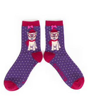 Winter Westie Ankle Socks Purple - BouChic 
